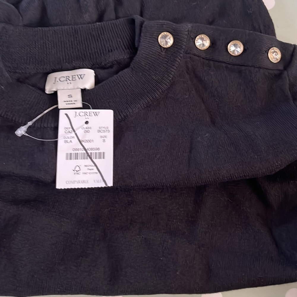 J. Crew Factory Puff sleeve sweater BC573 Black S - Picture 2 of 3
